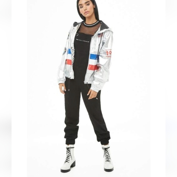 Forever 21 Nasa Graphic Metallic Windbreaker Silver woman's size S - Picture 2 of 12